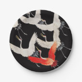 鶴飛んでいる:鳥日本のの着物アート ペーパープレート (正面)