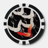 鶴飛んでいる：鳥日本のの着物アート ポーカーチップ (正面)