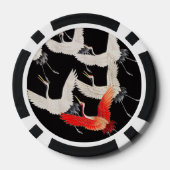 鶴飛んでいる：鳥日本のの着物アート ポーカーチップ (裏面)