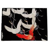 鶴飛んでいる：鳥日本のの着物アート ラージペーパーバッグ (正面)