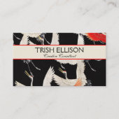 鶴飛んでいる：鳥日本のの着物アート 名刺 (正面)