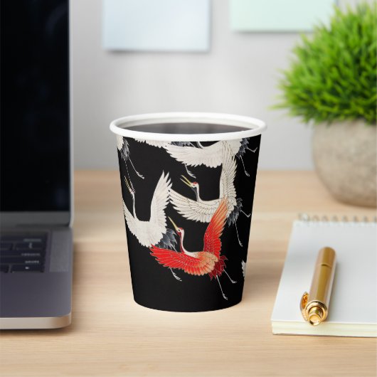 鶴飛んでいる：鳥日本のの着物アート 紙コップ (インサイチュ)