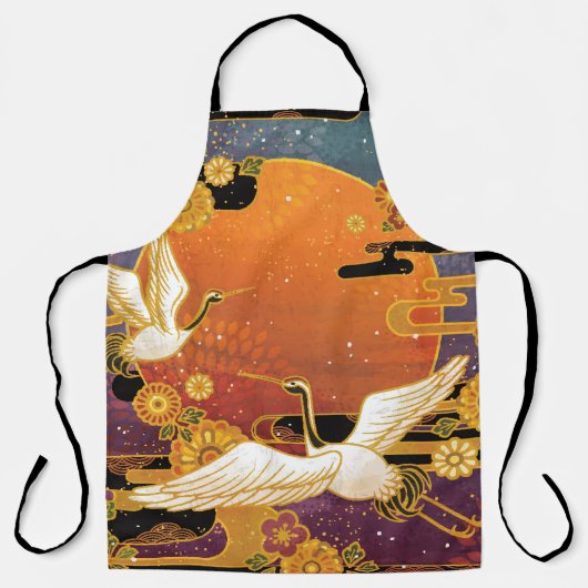 鶴鳥の菊の日本の模様 エプロン (正面)
