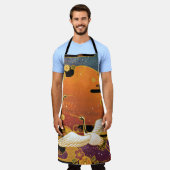 鶴鳥の菊の日本の模様 エプロン (着用した状態)