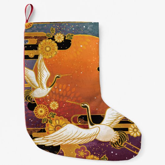 鶴鳥の菊の日本の模様 スモールクリスマスストッキング (正面)