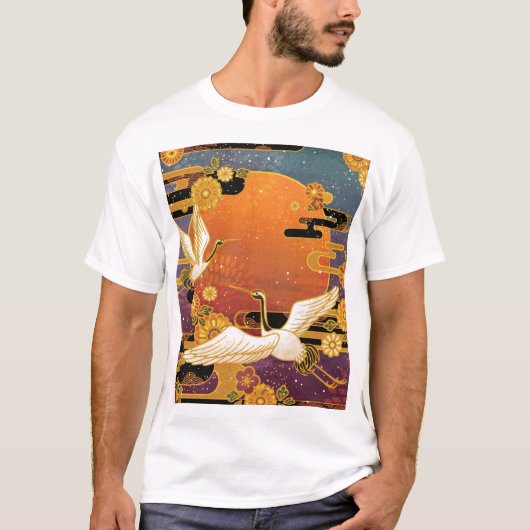 鶴鳥の菊の日本の模様 Tシャツ (正面)