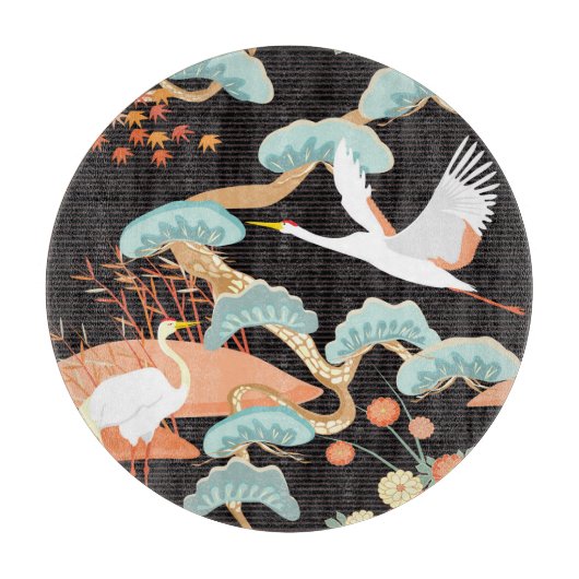 鶴、サギ日本の類:鳥の模様。 カッティングボード (正面)