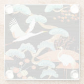鶴、サギ日本の類:鳥の模様。 ガラスコースター (裏面)
