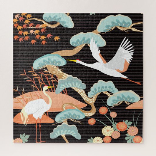 鶴、サギ日本の類:鳥の模様。 ジグソーパズル (縦)