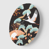 鶴、サギ日本の類：鳥の模様。 ラージ壁時計 (傾斜)