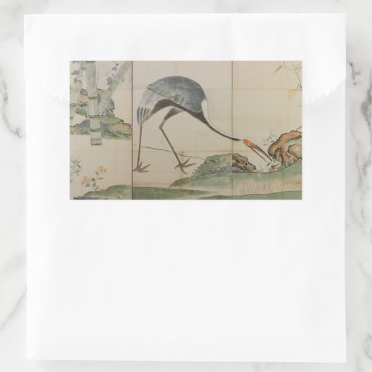 鶴、松竹 長方形シール (バッグ)