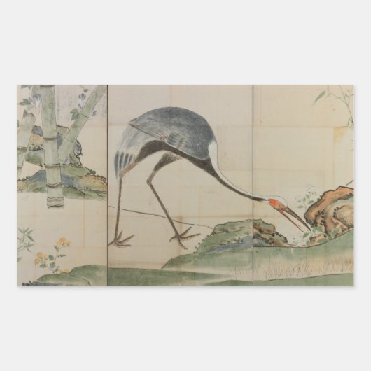 鶴、松竹 長方形シール (正面)