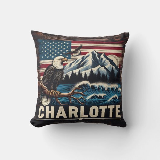 鷲が波に揺られて山の景色に止まった クッション (正面)