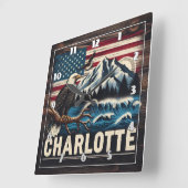 鷲が波に揺られて山の景色に止まった スクエア壁時計 (傾斜)