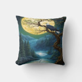 鷲が満月の下に川の向こうに止まった クッション (正面)