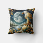 鷲が満月の下の枝に止まった クッション (裏面)