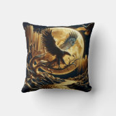 鷲が満月の下の枝に止まった クッション (裏面)