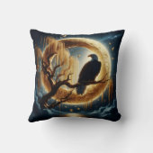 鷲が満月の下の枝に止まった クッション (裏面)