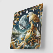 鷲が満月の下の枝に止まった スクエア壁時計 (傾斜)