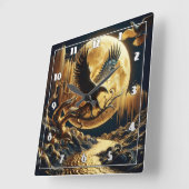 鷲が満月の下の枝に止まった スクエア壁時計 (傾斜)