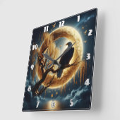 鷲が満月の下の枝に止まった スクエア壁時計 (傾斜)