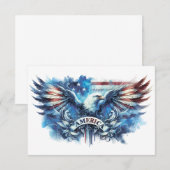 鷲とアメリカ国旗。愛国心。 サンキューカード (正面/裏面)