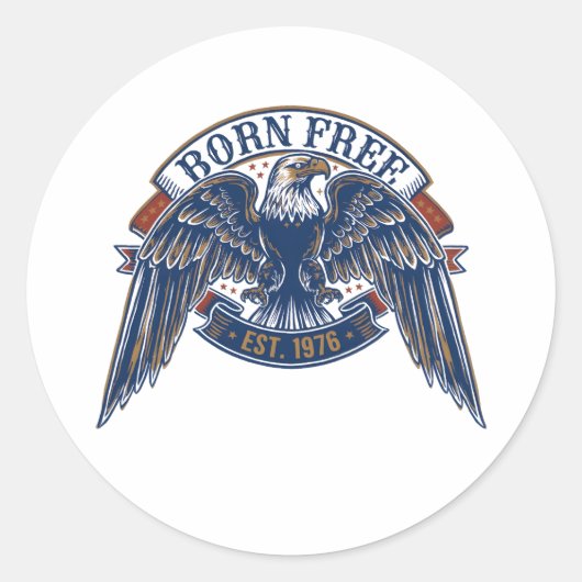 鷲の紋章と「Born Free」バナーを掲げて、雄大な鷲 ラウンドシール (正面)