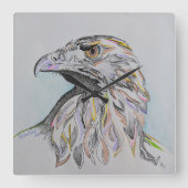 鷲の頭、野生のワシ、野生の鳥、ハゲのワシ、アート スクエア壁時計 (正面)