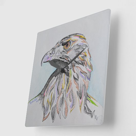 鷲の頭、野生のワシ、野生の鳥、ハゲのワシ、アート スクエア壁時計 (傾斜)