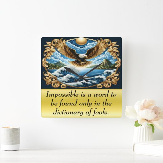 鷲威厳のあるが優雅に舞う スクエア壁時計 (ホーム)