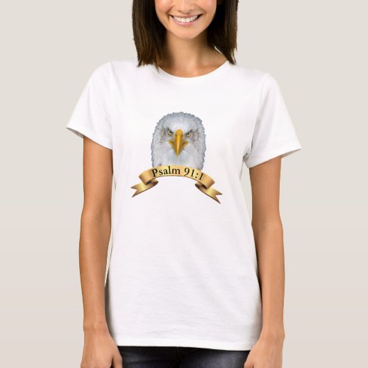 鷲 鳥 詩篇 91:1 Tシャツ (正面)