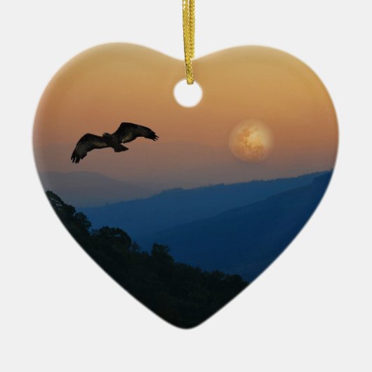 鷹が満月に登る セラミックオーナメント (正面)