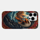 鷹と自然の複雑な革の彫刻 iPhoneケース (裏面横)