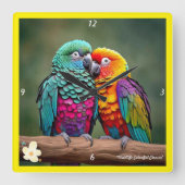 「鸚鵡の羽ばたきチャーム」 スクエア壁時計 (正面)