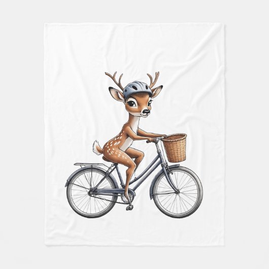 鹿お洒落が自転車に乗る – 手書き フリースブランケット (正面)