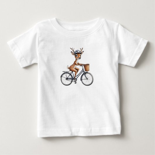 鹿お洒落が自転車に乗る – 手書き ベビーTシャツ (正面)