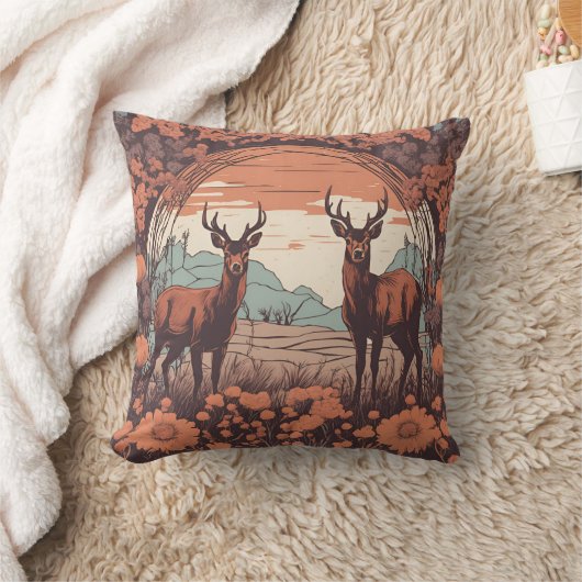 鹿お洒落放牧D7 クッション (ブランケット)