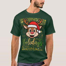 鹿がおもしろい幸せな休日を望む Tシャツ