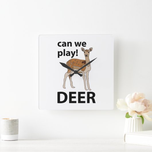 鹿が可愛い遊鹿を見る スクエア壁時計 (ホーム)