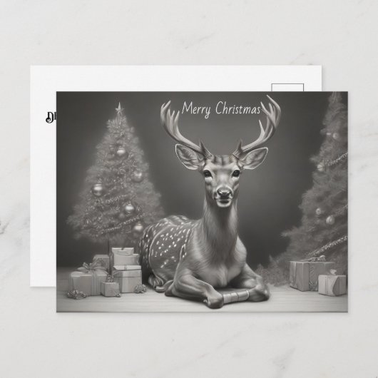 鹿が木やプレゼントを敷く ポストカード (正面/裏面)