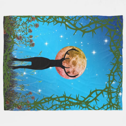 鹿が猟銃で鹿狩りをする フリースブランケット (正面(横))