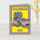 鹿が皆様に安全で豊かな年の誕生日 カード (黄色い花)