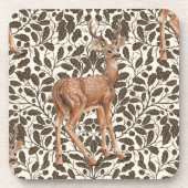 鹿が茶色の装飾用オークのダマスク模様 コースター (正面)