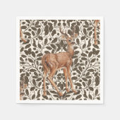 鹿が茶色の装飾用オークのダマスク模様 スタンダードカクテルナプキン (正面)
