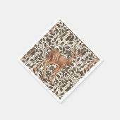 鹿が茶色の装飾用オークのダマスク模様 スタンダードカクテルナプキン (角)