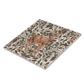 鹿が茶色の装飾用オークのダマスク模様 タイル (側面)