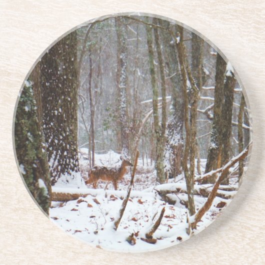 鹿が雪の中に秋 コースター (正面)