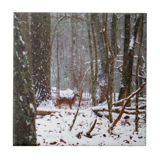 鹿が雪の中に秋 タイル (正面)