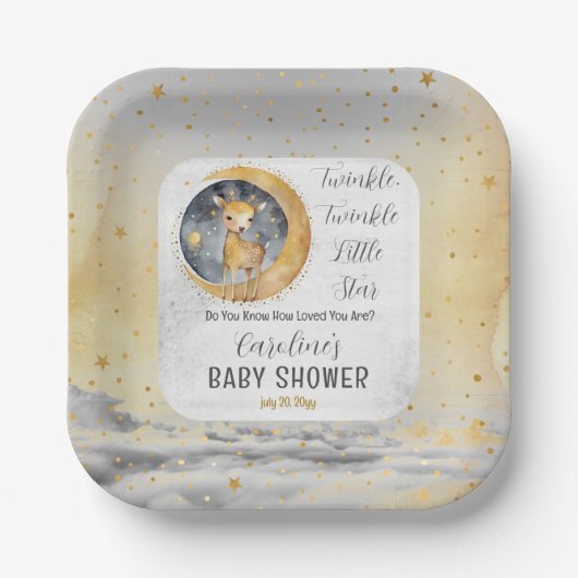 鹿きらめく小さな星の赤ちゃんシャワー ペーパープレート (正面)