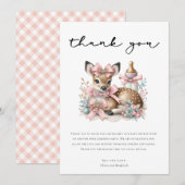 鹿さんもびっくり!ピンクの花のベビーシャワーお礼メッセージ 招待状 (正面/裏面)